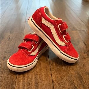 Kids Red Velcro Skate Sneakers with White Side Stripe